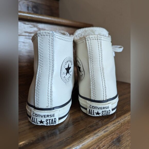 Converse Cream Faux Shearling Lined Leather Chuck Taylor Hi Top sneaker Size 13 - Picture 10 of 11